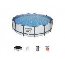 Каркасный бассейн Steel Pro МАХ, круглый,  457х107 см + фильтр-насос, лестн., тент, BESTWAY