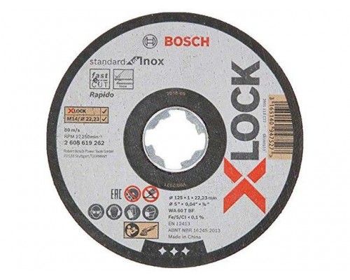 Круг отрезной 125х1.0x22.2 мм для нерж. стали X-LOCK Standard for Inox BOSCH (прямой; подходит для всех типов УШМ) в Мозыре