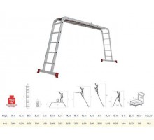 Лестница алюм. многофункц. трансформер 4х5 ступ. с настилом, 19.9кг NV233 Новая высота (Максимальная нагрузка - 150 кг) (Новая Высота)