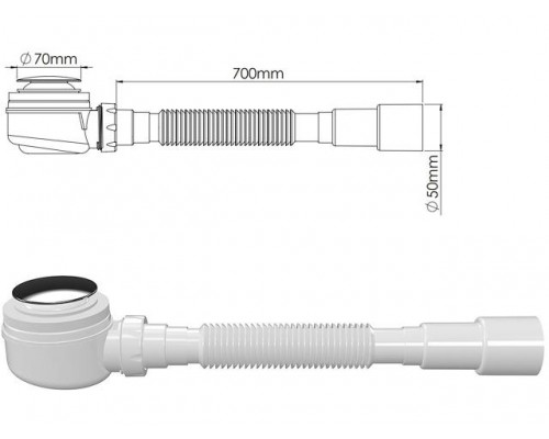 Сифон для душевого поддона с механизмом click/clack выход гибкая труба 1 1/2" - 40/50 мм, NOVA в Мозыре
