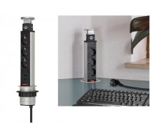 Удлинитель-башня 2м встраиваемый в столешницу (3 роз, 2 USB, H05VV-F 3G1.5) Brennenstuhl (вертикальный выдвижной настольный удлинитель для постоянного