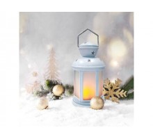 Фонарь декоративный 12х12х20,6 см, белый корпус, теплый белый цвет свечения с эффектом пламени свечи ( Класс защиты 3, IP20, Тип питания: батарейки) (