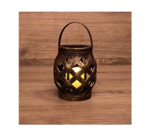 Декоративный фонарь со свечкой, плетеный корпус, бронза, размер 14х14х16,5 см, цвет теплый белый (NEON-NIGHT)