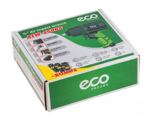 Пневмогайковерт 1/2" ECO AIW-1500S (1300/1700 Нм (закр./откр.); 3 ступени крут.мом.; twin hammer; 7000 об/мин; композитный корпус) в Мозыре