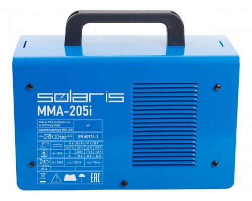 Инвертор сварочный SOLARIS MMA-205i (230В; 10-200 А; 85В; электроды диам. 1.6-4.0 мм; вес 5.1 кг) в Мозыре