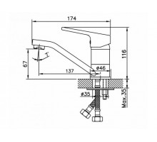 Смеситель для кухни (Lt) D35, серия HOB AV Engineering (Поворотный излив, длина 13,7 см, высота 6,7 см)