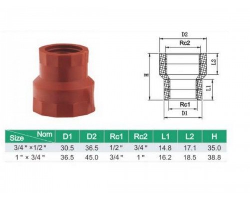 Муфта ред. ПП вн.-вн. 1"х3/4" AV Engineering в Мозыре