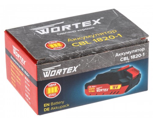Аккумулятор WORTEX CBL 1820-1 18.0 В, 2.0 А*ч, Li-Ion ALL1 (18.0 В, 2.0 А*ч, индикатор заряда, обрезиненный корпус) в Мозыре